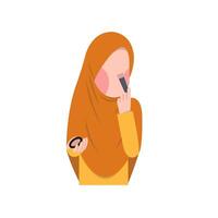 Character Of Muslimah Doing Makeup vector