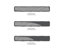 Collection Loading bar status icon. illustration. Set of loaded icons. Download progress. Donload or Upload. Hand-drawn sketch-scribble. vector