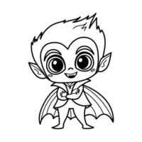 Cartoon vampire with big eyes, sharp fangs and bat wings, perfect for Halloween-themed projects, kids' coloring books vector