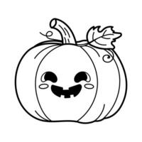 illustration features a cute smiling pumpkin with big eyes and a playful leaf detail. Perfect for colouring books vector