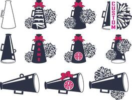 Cheerleader Pom and Megaphone, Megaphone Monogram, Pom Poms Custom Text Files vector