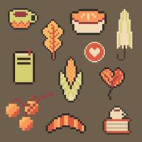 autumn object bundle pixel art for your design vector