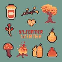 autumn object bundle pixel art for your design vector