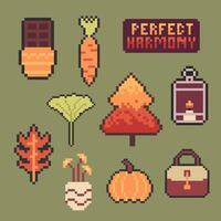 autumn object bundle pixel art for your design vector