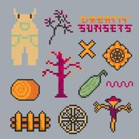 autumn object bundle pixel art for your design vector