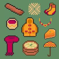 autumn object bundle pixel art for your design vector