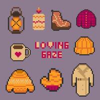 autumn object bundle pixel art for your design vector