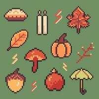 autumn object bundle pixel art for your design vector