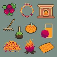autumn object bundle pixel art for your design vector