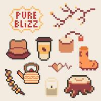 autumn object bundle pixel art for your design vector