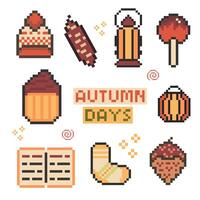 autumn object bundle pixel art for your design vector