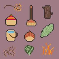 autumn object bundle pixel art for your design vector