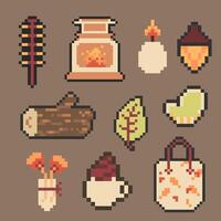 autumn object bundle pixel art for your design vector