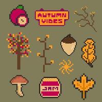 autumn object bundle pixel art for your design vector