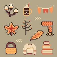 autumn object bundle pixel art for your design vector