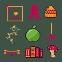autumn object bundle pixel art for your design vector