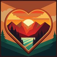 Sunset behind the mountain in a heart vector