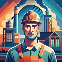 Flat Artwork of a worker with a hat vector