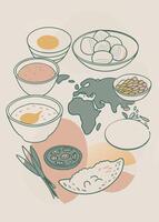 a drawing of eggs and eggs with a spoon on it vector