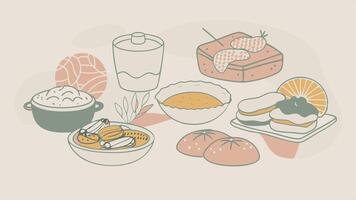 a drawing of a food and a bottle of sushi. vector