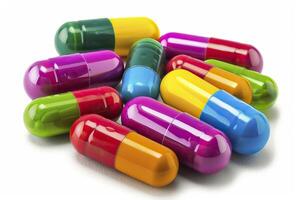 Colorful pills isolated on white background. photo