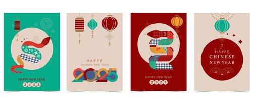Happy Chinese New Year on red and green background vector