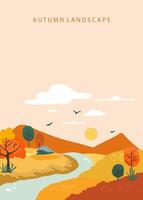 autumn background with beautiful natural scene with river vector