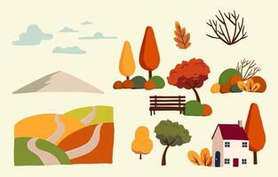 set of element object autumn season vector