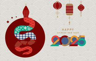 2025 Happy chinese new year background with snake and circle vector