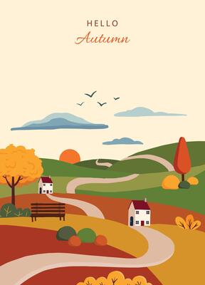 autumn background with road natural scene