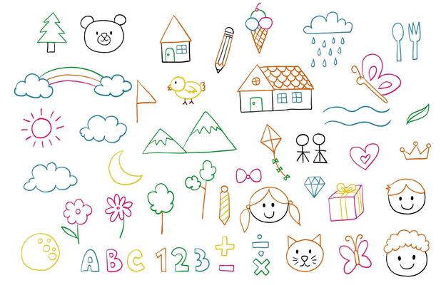 cute scribble element object with bear and tree