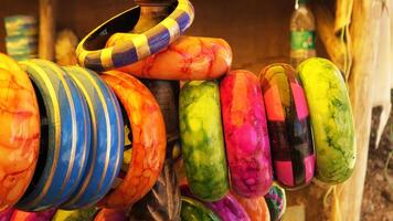 Colorful bangles displayed in a fancy shop photo