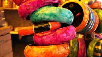 Colorful bangles displayed in a fancy shop photo