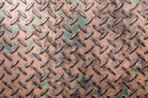 Old and rusty metal flooring surface texture isolated on horizontal full frame background. photo