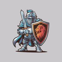knight hold sword and shield on pose vector