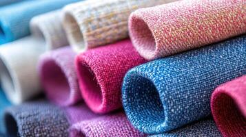 Stack of linen fabric in various colors showing texture photo