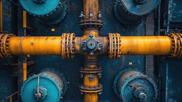 Industrial machinery operating inside factory with cogs turning photo