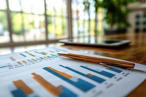 Financial data showing growing statistics on business report with charts and graph photo