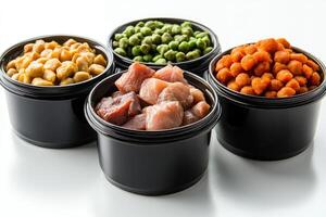 Preparing a balanced diet for a dog or cat with meat and kibble photo