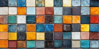 Colorful mosaic tiles forming a textured background photo