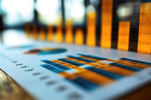 Financial data showing growing statistics on business report with charts and graph photo