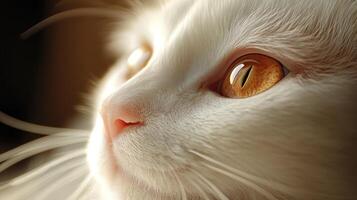 White cat looking through window with curious expression photo