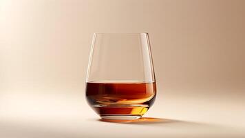 Glass of Bourbon on Clean Background. Classic Drink, Elegant Beverage, Whiskey Perfection. photo