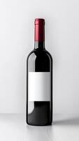 Wine Bottle with Empty Label on White Background. Mockup, Personalized Gift, DIY Project, Copyspace. photo