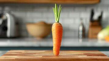 Carrot on Cutting Board. Nutritious Vegetable, Cooking Essentials, Rustic Kitchen. photo