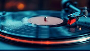 Vinyl Record Spinning on a Turntable. Retro Music, Vintage Sound, Audio Nostalgia. photo