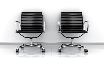 Two Ergonomic Office Chairs. Modern Workspace, Professional Setting, Comfortable Seating. photo