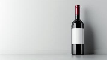 Wine Bottle with Empty Label Design on White Background. Creative Mockup, Customizable Branding, Blank Canvas. photo