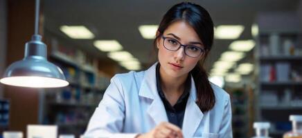 Portrait of a female scientist looking at camera while working in a laboratory photo