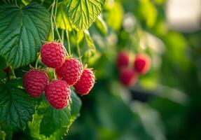 Red raspberry in garden photo